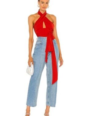superdown Red Wrap Halter Crop Top